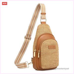 Straw Sling Crossbody Bag with RFID Protection and Adjustable Strap